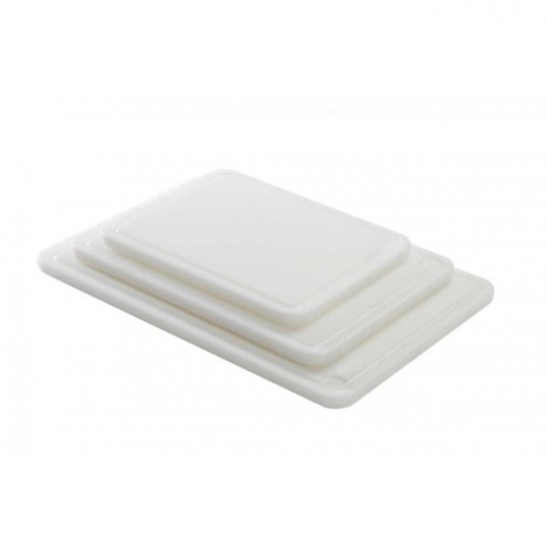 Planche PEHD 500 - blanc  - rigole - poche - pieds - coins arrondis - 60X40X2 cm