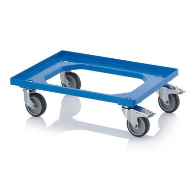 Chariot porte-bac 600x400 bleu - 4 roulettes dont 2 à frein
